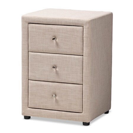 Baxton Studio Tessa Modern Beige Upholstered 3-Drawer Nightstand 147-8162